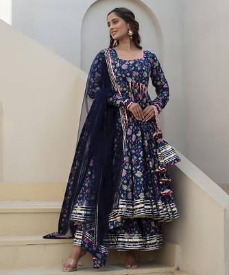 Blue cotton printed anarkali 1