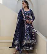 Blue cotton printed anarkali
