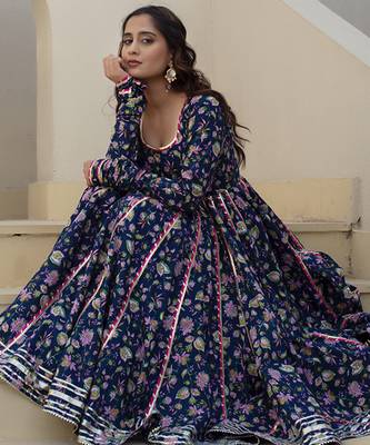 Blue cotton printed anarkali 3