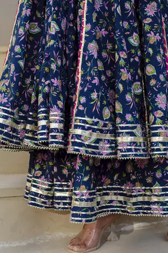 Blue cotton printed anarkali