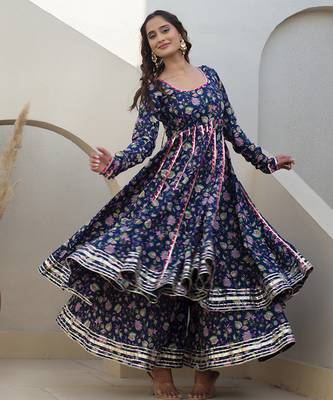 Blue cotton printed anarkali 5