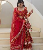 Red cotton printed anarkali