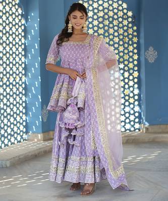 Lilac cotton printed kurta set 1