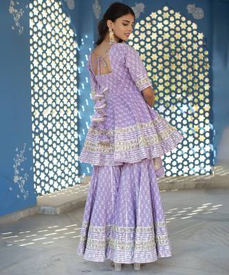Lilac cotton printed kurta set 2