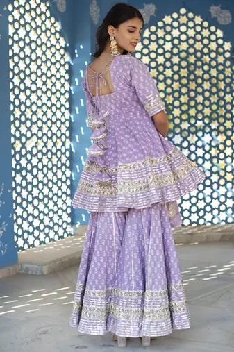 Lilac cotton printed kurta set