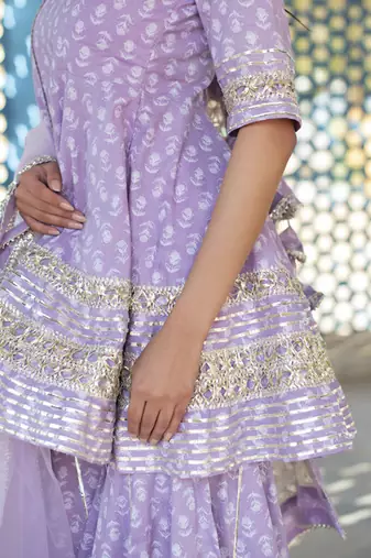 Lilac cotton printed kurta set