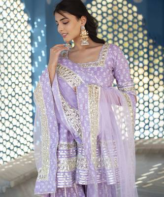 Lilac cotton printed kurta set 4