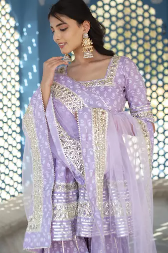 Lilac cotton printed kurta set