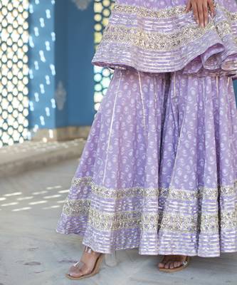 Lilac cotton printed kurta set 5