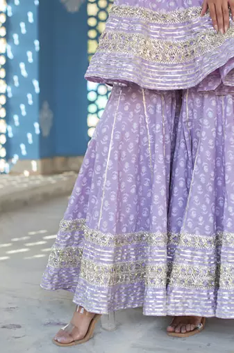 Lilac cotton printed kurta set