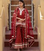 Red cotton printed kurta set