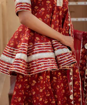 Red cotton printed kurta set 5