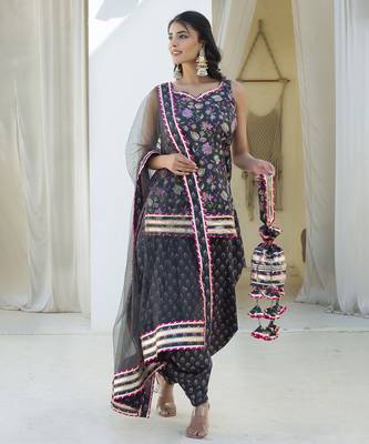 Blue cotton printed kurta set 1