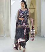 Blue cotton printed kurta set