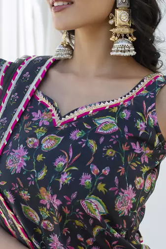 Blue cotton printed kurta set