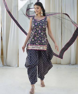 Blue cotton printed kurta set 3