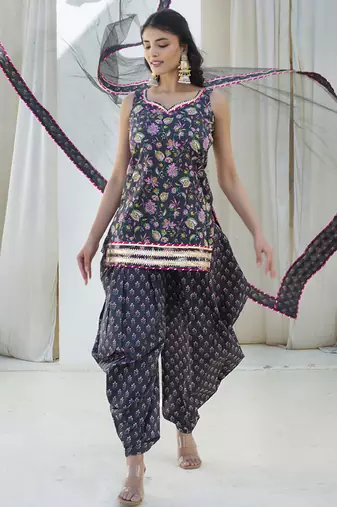 Blue cotton printed kurta set