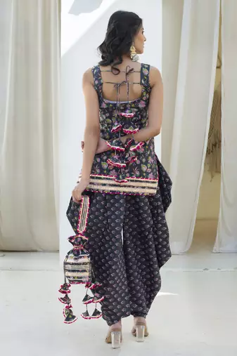 Blue cotton printed kurta set