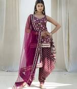 Wine cotton printed kurta set