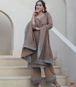 Brown cotton printed kurta set