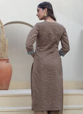 Brown cotton printed kurta set 2