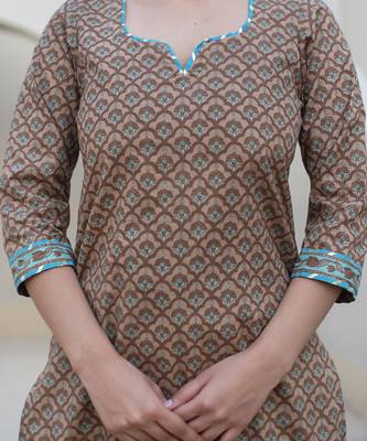 Brown cotton printed kurta set 3