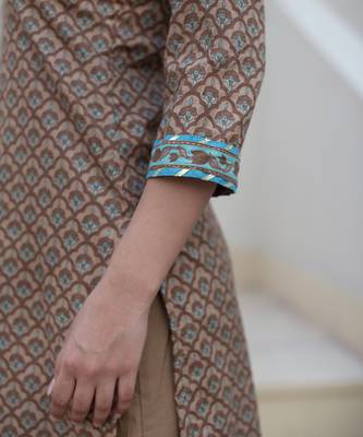 Brown cotton printed kurta set 4
