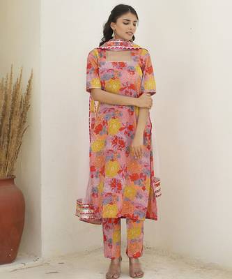 Multicolor cotton printed kurta set 1