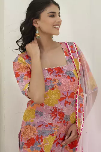 Multicolor cotton printed kurta set
