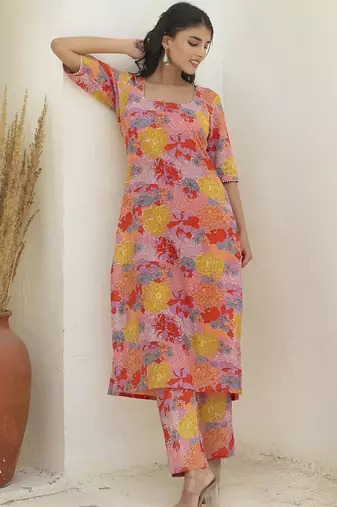Multicolor cotton printed kurta set