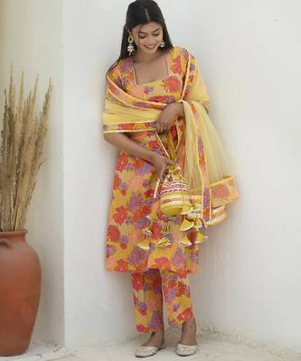Multicolor cotton printed kurta set 1