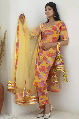 Multicolor cotton printed kurta set