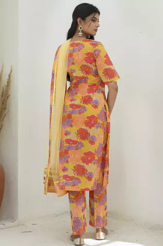 Multicolor cotton printed kurta set
