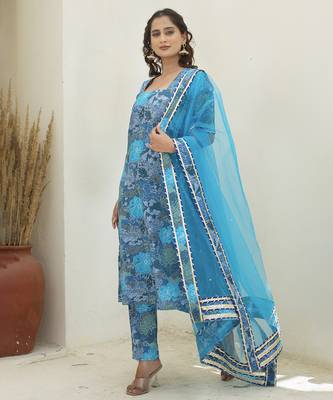Blue cotton printed kurta set 2