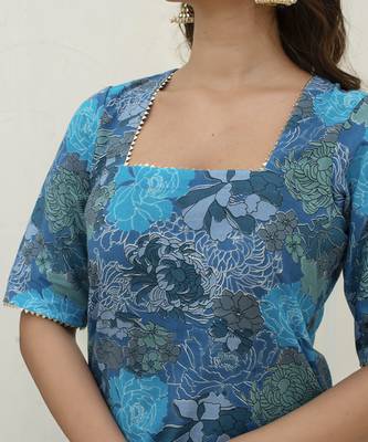 Blue cotton printed kurta set 4