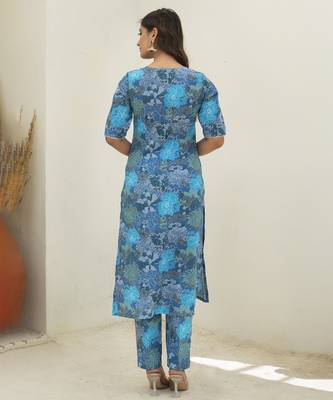 Blue cotton printed kurta set 5