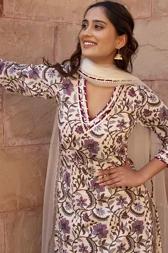 Multicolor cotton printed kurta set