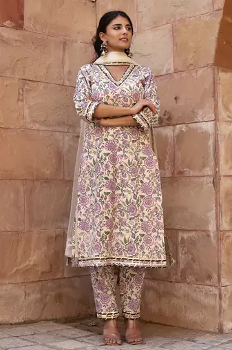 Multicolor cotton printed kurta set