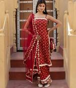 Red cotton printed kurta set