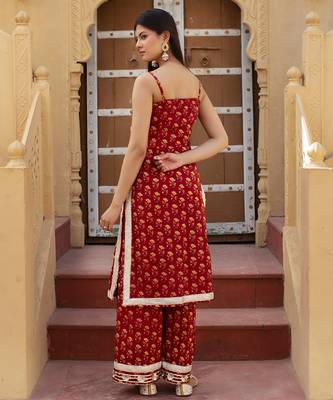 Red cotton printed kurta set 2