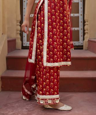 Red cotton printed kurta set 3