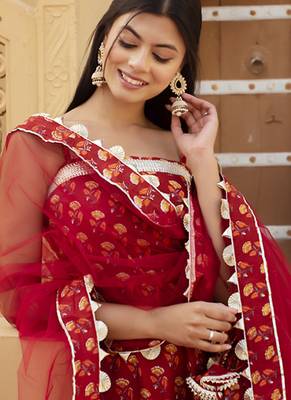Red cotton printed kurta set 5