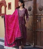 Wine cotton printed kurta set
