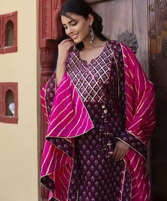Wine cotton printed kurta set 4
