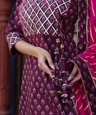 Wine cotton printed kurta set 5