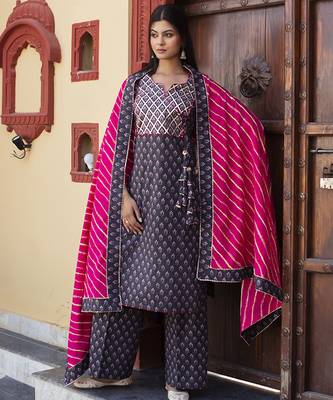 Blue cotton printed kurta set 1