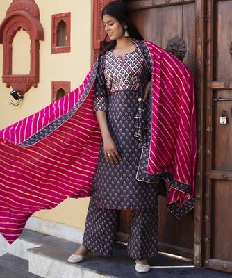 Blue cotton printed kurta set 2