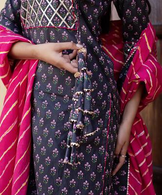 Blue cotton printed kurta set 3