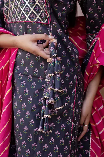 Blue cotton printed kurta set