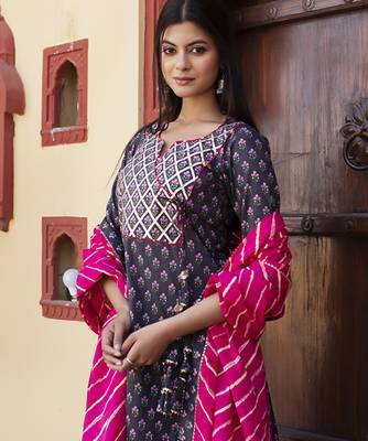 Blue cotton printed kurta set 4